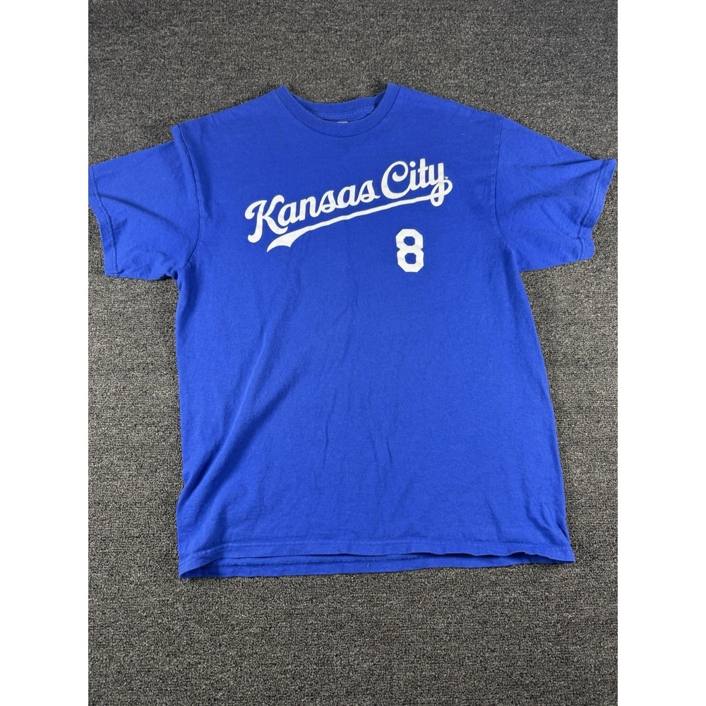 Kansas City Royals Mike Moustak #8 MLB Genuine Merchandise T Shirt LG Royal Blue